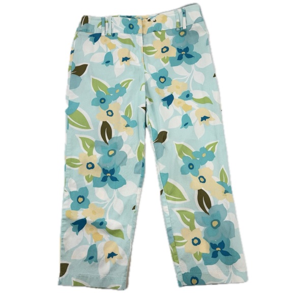 Ann Taylor LOFT Floral Pastel Stretch Capri Pants Aqua/White/Yellow/Green Size 8 - Picture 14 of 14